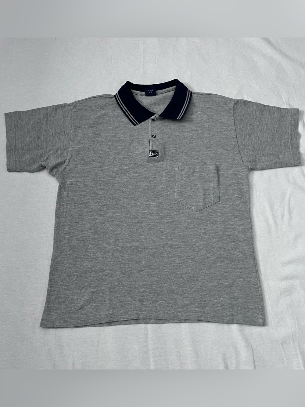 Vintage Polo Ralph Lauren Flag Patch Polo Gray Navy Collar M Preppy Old Money